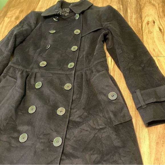 Burberry London Wool Cashmere Double Breasted Trench Coat Black Womens Size 2 - Picture 2 of 16